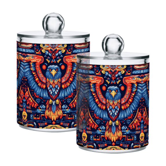 Yayeee 2 Pack Qtip Holder Bathroom Cotton Swab Canister with Lid Clear Dispenser Set, Blue Abstract Eagle