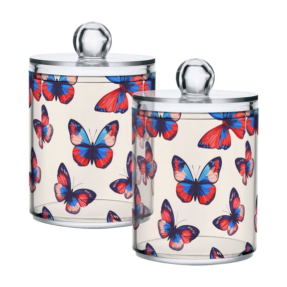 Yayeee 2 Pack Qtip Holder Bathroom Cotton Swab Canister with Lid Clear Dispenser Set, Blue Butterflies
