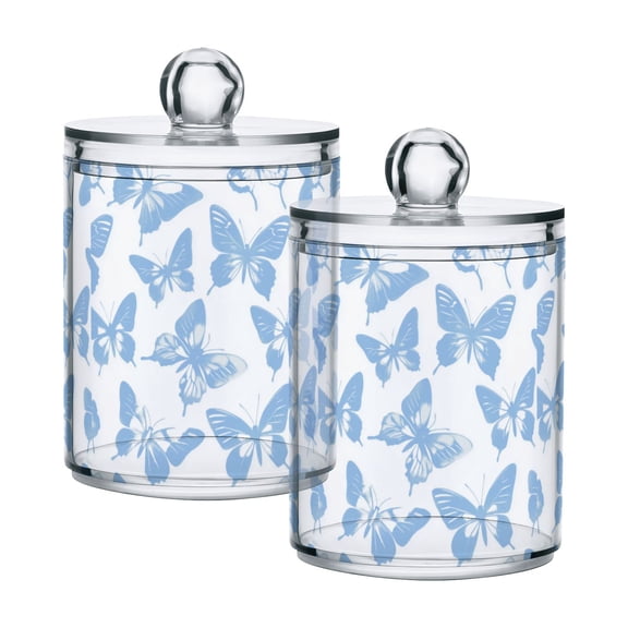 Yayeee 2 Pack Qtip Holder Bathroom Cotton Swab Canister with Lid Clear Dispenser Set, Blue Butterfly