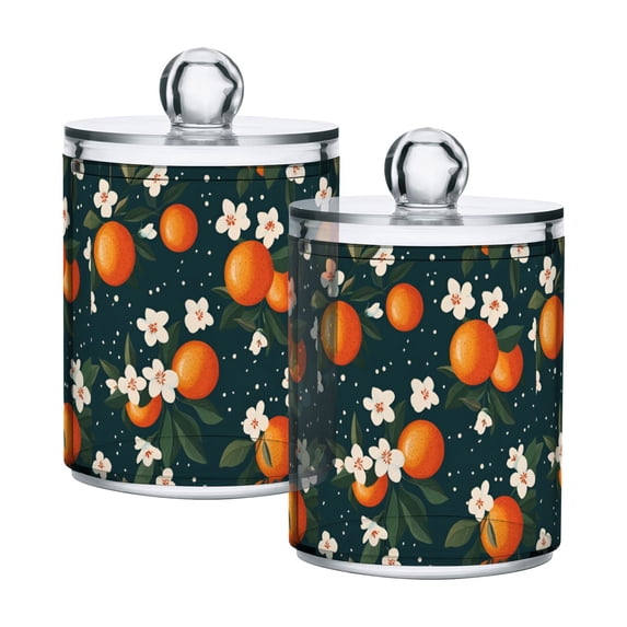 Yayeee 2 Pack Qtip Holder Dispenser for Bathroom with Lid Cotton Swab Canister, Blue Floral Oranges
