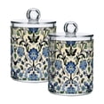 thumbnail image 1 of Yayeee 2 Pack Qtip Holder Bathroom Cotton Swab Canister with Lid Clear Dispenser Set, Blue Floral, 1 of 6