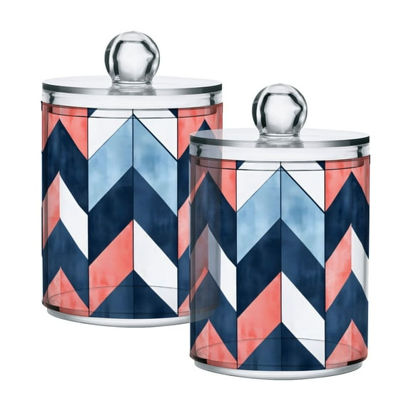 Yayeee 2 Pack Qtip Holder Bathroom Cotton Swab Canister with Lid Clear Dispenser Set, Blue Geometric