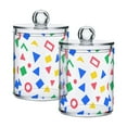 thumbnail image 1 of Yayeee 2 Pack Qtip Holder Bathroom Cotton Swab Canister with Lid Clear Dispenser Set, Blue Retro Triangles, 1 of 6