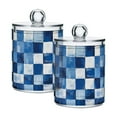 thumbnail image 1 of Yayeee 2 Pack Qtip Holder Bathroom Cotton Swab Canister with Lid Clear Dispenser Set, Blue and Gray Plaid Pattern, 1 of 6