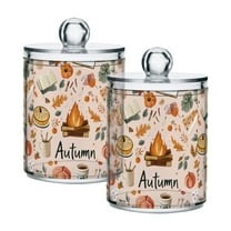 Yayeee 2 Pack Qtip Holder Bathroom Cotton Swab Canister with Lid Clear Dispenser Set, Campfire Pattern