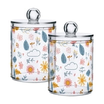 Yayeee 2 Pack Qtip Holder Bathroom Cotton Swab Canister with Lid Clear Dispenser Set, Cartoon Doodles