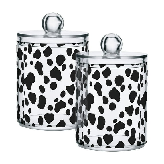 Yayeee 2 Pack Qtip Holder Bathroom Cotton Swab Canister with Lid Clear Dispenser Set, Cow Spots