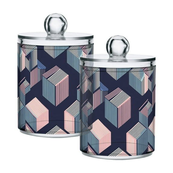 Yayeee 2 Pack Qtip Holder Bathroom Cotton Swab Canister with Lid Clear Dispenser Set, Dark Cubes