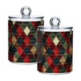 thumbnail image 1 of Yayeee 2 Pack Qtip Holder Bathroom Cotton Swab Canister with Lid Clear Dispenser Set, Dark Tartan Pattern, 1 of 6
