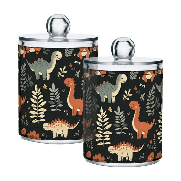 Yayeee 2 Pack Qtip Holder Bathroom Cotton Swab Canister with Lid Clear Dispenser Set, Gray Dinosaur