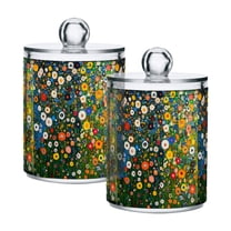 Yayeee 2 Pack Qtip Holder Bathroom Cotton Swab Canister with Lid Clear Dispenser Set, Green Floral Garden