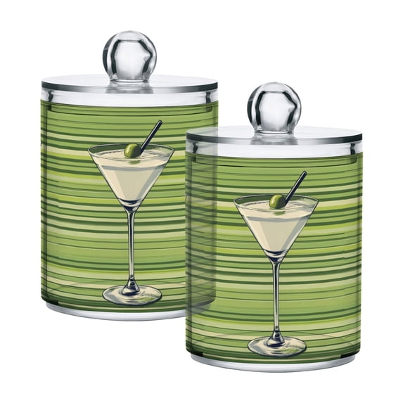 Yayeee 2 Pack Qtip Holder Bathroom Cotton Swab Canister with Lid Clear Dispenser Set, Green Martini Glass