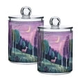 thumbnail image 1 of Yayeee 2 Pack Qtip Holder Bathroom Cotton Swab Canister with Lid Clear Dispenser Set, Green Night Deer, 1 of 6