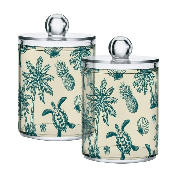 Yayeee 2 Pack Qtip Holder Bathroom Cotton Swab Canister with Lid Clear Dispenser Set, Green Ocean