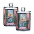 thumbnail image 1 of Yayeee 2 Pack Qtip Holder Bathroom Cotton Swab Canister with Lid Clear Dispenser Set, Green Window Sea, 1 of 6