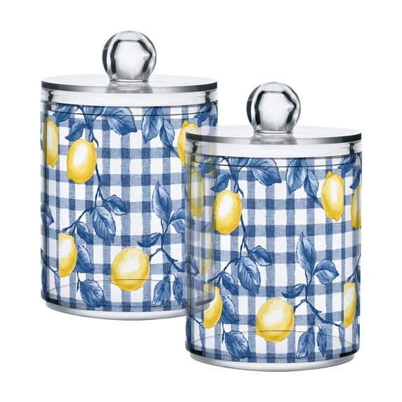 Yayeee 2 Pack Qtip Holder Bathroom Cotton Swab Canister with Lid Clear Dispenser Set, Light Lemon