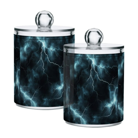 Yayeee 2 Pack Qtip Holder Bathroom Cotton Swab Canister with Lid Clear Dispenser Set, Lightning Pattern