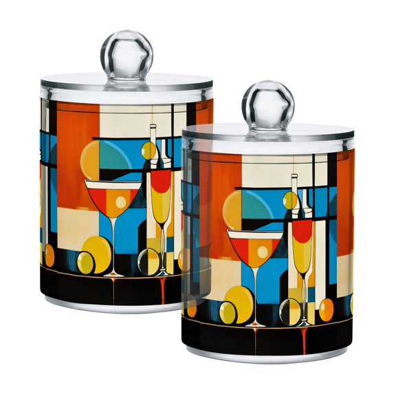 Yayeee 2 Pack Qtip Holder Bathroom Cotton Swab Canister with Lid Clear Dispenser Set, Modern Cocktails