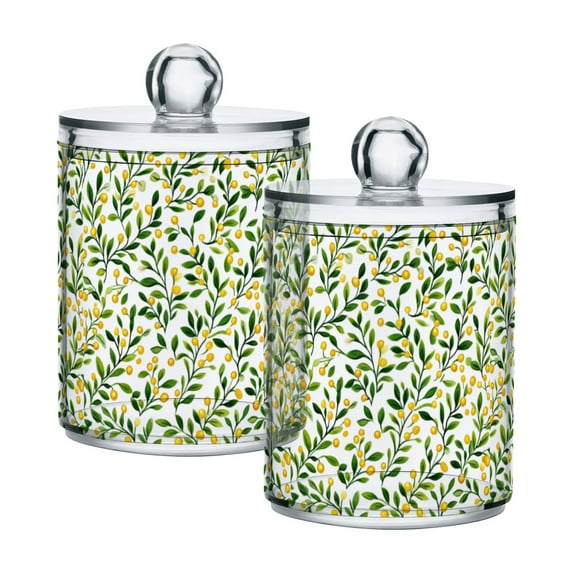 Yayeee 2 Pack Qtip Holder Bathroom Cotton Swab Canister with Lid Clear Dispenser Set, Olive Leaf
