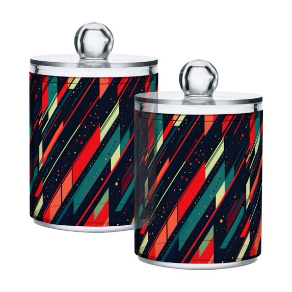 Yayeee 2 Pack Qtip Holder Bathroom Cotton Swab Canister with Lid Clear Dispenser Set, Orange Abstract Lines