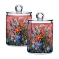 thumbnail image 1 of Yayeee 2 Pack Qtip Holder Bathroom Cotton Swab Canister with Lid Clear Dispenser Set, Orange Vibrant Flowers, 1 of 6