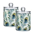 thumbnail image 1 of Yayeee 2 Pack Qtip Holder Bathroom Cotton Swab Canister with Lid Clear Dispenser Set, Peacock Feather, 1 of 6