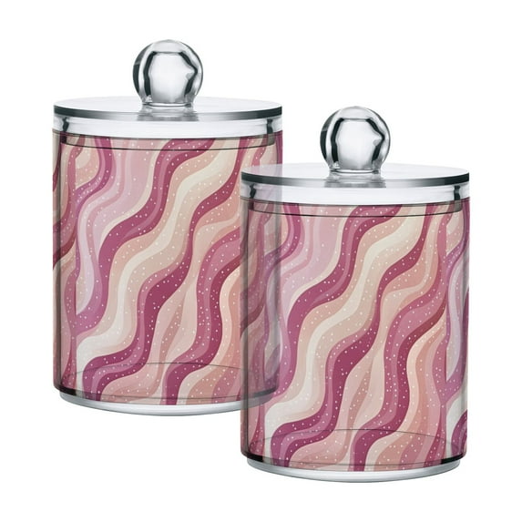 Yayeee 2 Pack Qtip Holder Bathroom Cotton Swab Canister with Lid Clear Dispenser Set, Pink Brown Pattern