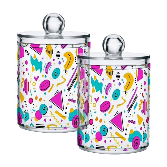 Yayeee 2 Pack Qtip Holder Bathroom Cotton Swab Canister with Lid Clear Dispenser Set, Purple Abstract Shapes