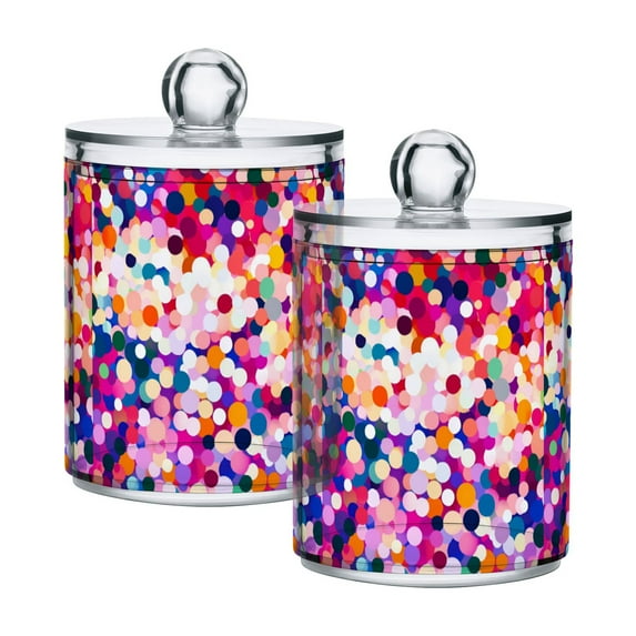 Yayeee 2 Pack Qtip Holder Bathroom Cotton Swab Canister with Lid Clear Dispenser Set, Purple Colorful Circles