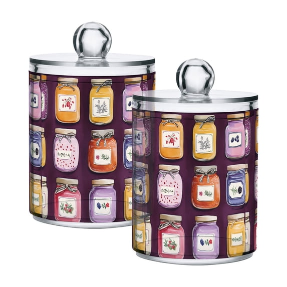 Yayeee 2 Pack Qtip Holder Bathroom Cotton Swab Canister with Lid Clear Dispenser Set, Purple Jam