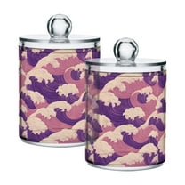 Yayeee 2 Pack Qtip Holder Bathroom Cotton Swab Canister with Lid Clear Dispenser Set, Purple Wave Pattern