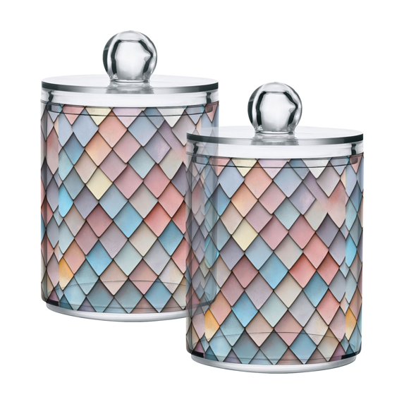 Yayeee 2 Pack Qtip Holder Bathroom Cotton Swab Canister with Lid Clear Dispenser Set, Red Art Pattern