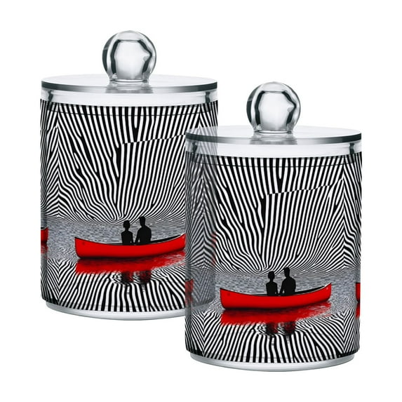 Yayeee 2 Pack Qtip Holder Bathroom Cotton Swab Canister with Lid Clear Dispenser Set, Red Boat