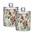thumbnail image 1 of Yayeee 2 Pack Qtip Holder Bathroom Cotton Swab Canister with Lid Clear Dispenser Set, Red Floral Pattern, 1 of 6