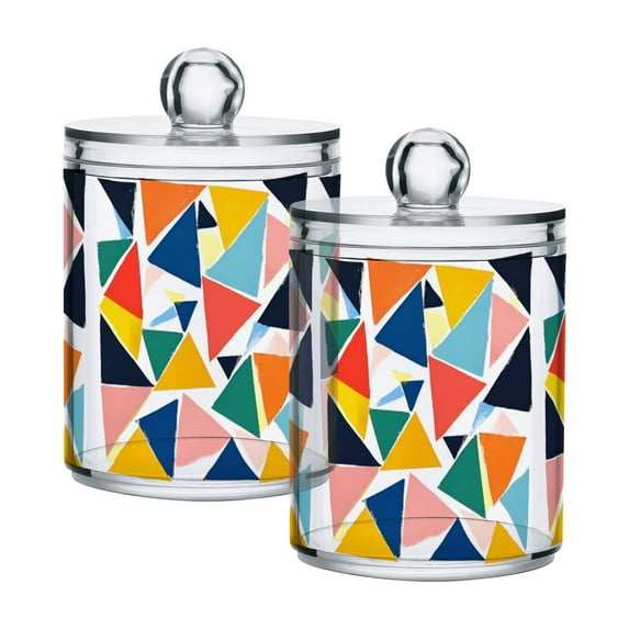 Yayeee 2 Pack Qtip Holder Bathroom Cotton Swab Canister with Lid Clear Dispenser Set, Red Triangles