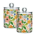 thumbnail image 1 of Yayeee 2 Pack Qtip Holder Bathroom Cotton Swab Canister with Lid Clear Dispenser Set, Retro Pink Floral, 1 of 6