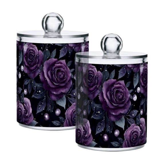 Yayeee 2 Pack Qtip Holder Bathroom Cotton Swab Canister with Lid Clear Dispenser Set, Roses and Pearls