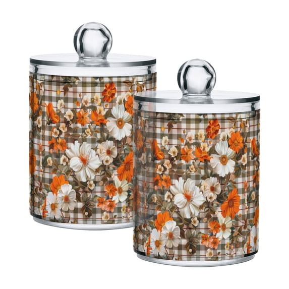 Yayeee 2 Pack Qtip Holder Bathroom Cotton Swab Canister with Lid Clear Dispenser Set, Rustic Floral