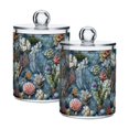 thumbnail image 1 of Yayeee 2 Pack Qtip Holder Bathroom Cotton Swab Canister with Lid Clear Dispenser Set, Sea Plants Pattern, 1 of 6