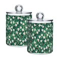 thumbnail image 1 of Yayeee 2 Pack Qtip Holder Bathroom Cotton Swab Canister with Lid Clear Dispenser Set, Small White Flowers, 1 of 6