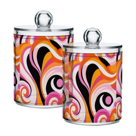 Yayeee 2 Pack Qtip Holder Bathroom Cotton Swab Canister with Lid Clear Dispenser Set, Swirling Circles
