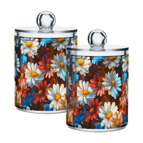 Yayeee 2 Pack Qtip Holder Bathroom Cotton Swab Canister with Lid Clear Dispenser Set, Vibrant Floral