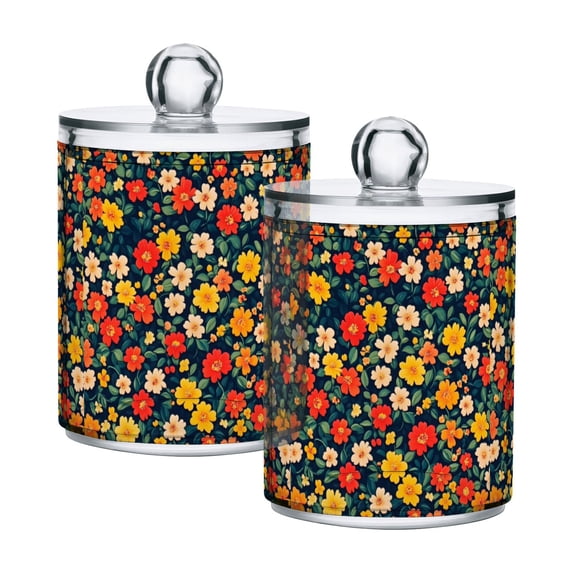 Yayeee 2 Pack Qtip Holder Bathroom Cotton Swab Canister with Lid Clear Dispenser Set, Vibrant Flowers