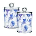 thumbnail image 1 of Yayeee 2 Pack Qtip Holder Bathroom Cotton Swab Canister with Lid Clear Dispenser Set, Watercolor Jellyfish Pattern, 1 of 6