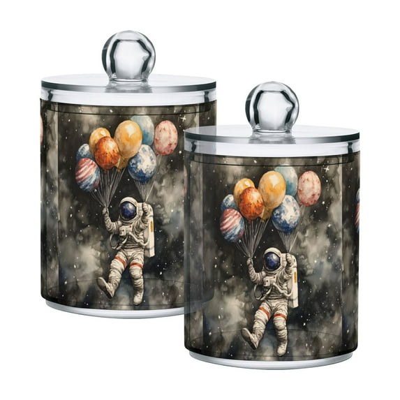 Yayeee 2 Pack Qtip Holder Bathroom Cotton Swab Canister with Lid Clear Dispenser Set, Watercolor Space