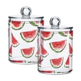 thumbnail image 1 of Yayeee 2 Pack Qtip Holder Bathroom Cotton Swab Canister with Lid Clear Dispenser Set, Watermelon Pattern, 1 of 6