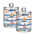 thumbnail image 1 of Yayeee 2 Pack Qtip Holder Bathroom Cotton Swab Canister with Lid Clear Dispenser Set, White Hand Drawn Sailboats, 1 of 6