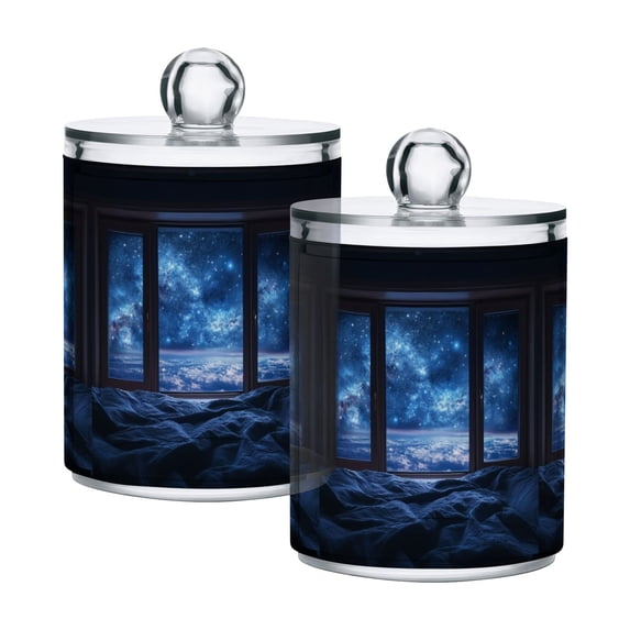 Yayeee 2 Pack Qtip Holder Bathroom Cotton Swab Canister with Lid Clear Dispenser Set, Window Space