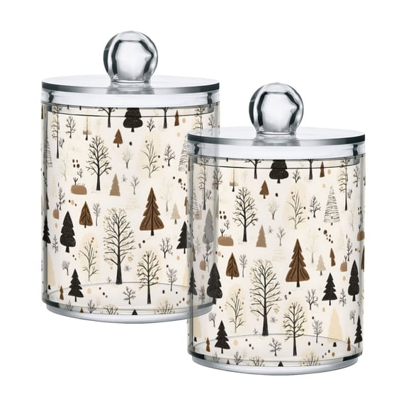 Yayeee 2 Pack Qtip Holder Bathroom Cotton Swab Canister with Lid Clear Dispenser Set, Winter Forest