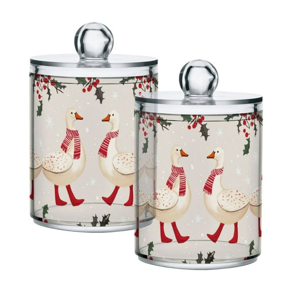 Yayeee 2 Pack Qtip Holder Bathroom Cotton Swab Canister with Lid Clear Dispenser Set, Winter Geese